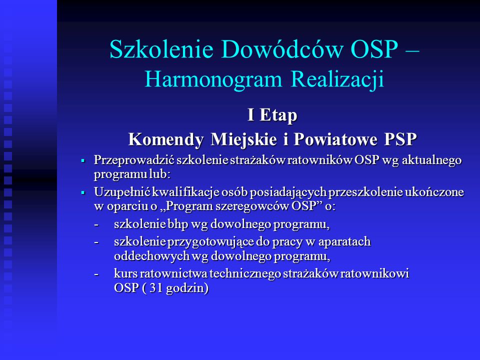 Szkolenie Dowódców OSP – Harmonogram Realizacji