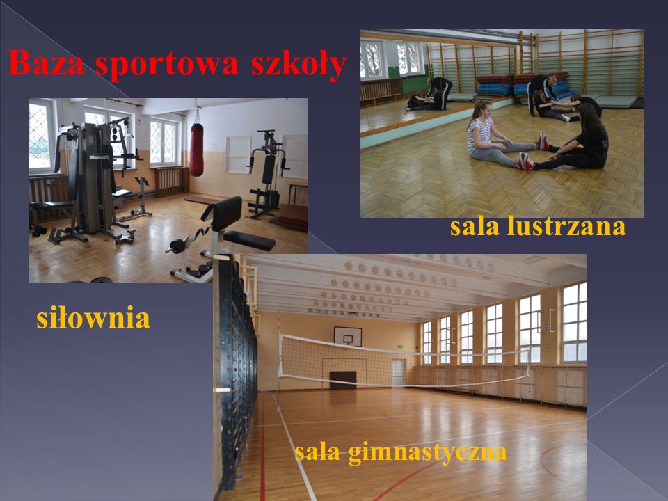 Baza sportowa szkoły sala lustrzana siłownia sala gimnastyczna