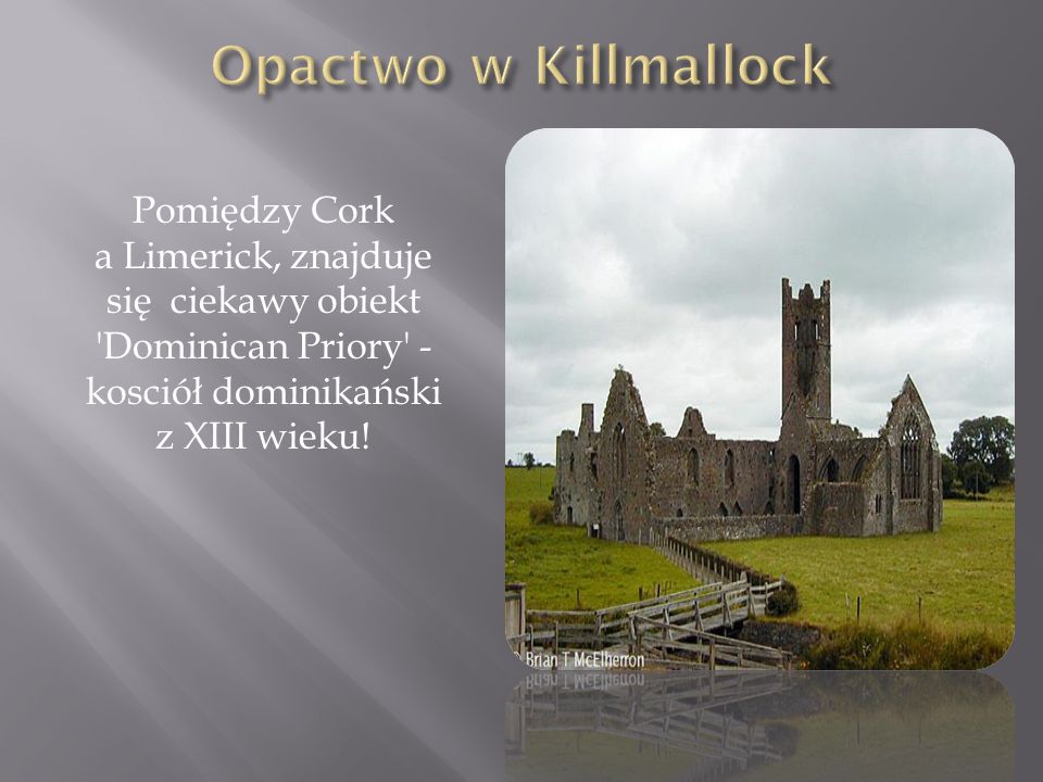 Opactwo w Killmallock Pomiędzy Cork a Limerick, znajduje się ciekawy obiekt Dominican Priory - kosciół dominikański z XIII wieku!