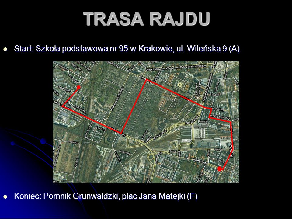 TRASA RAJDU Start: Szkoła podstawowa nr 95 w Krakowie, ul.