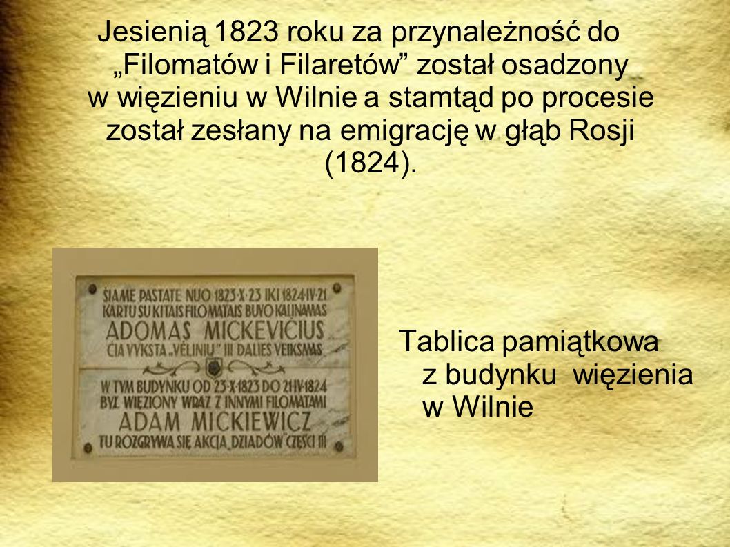 Tablica pamiątkowa z budynku więzienia w Wilnie