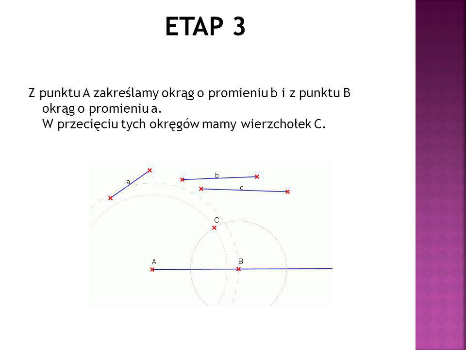 ETAP 3 Z punktu A zakreślamy okrąg o promieniu b i z punktu B okrąg o promieniu a.