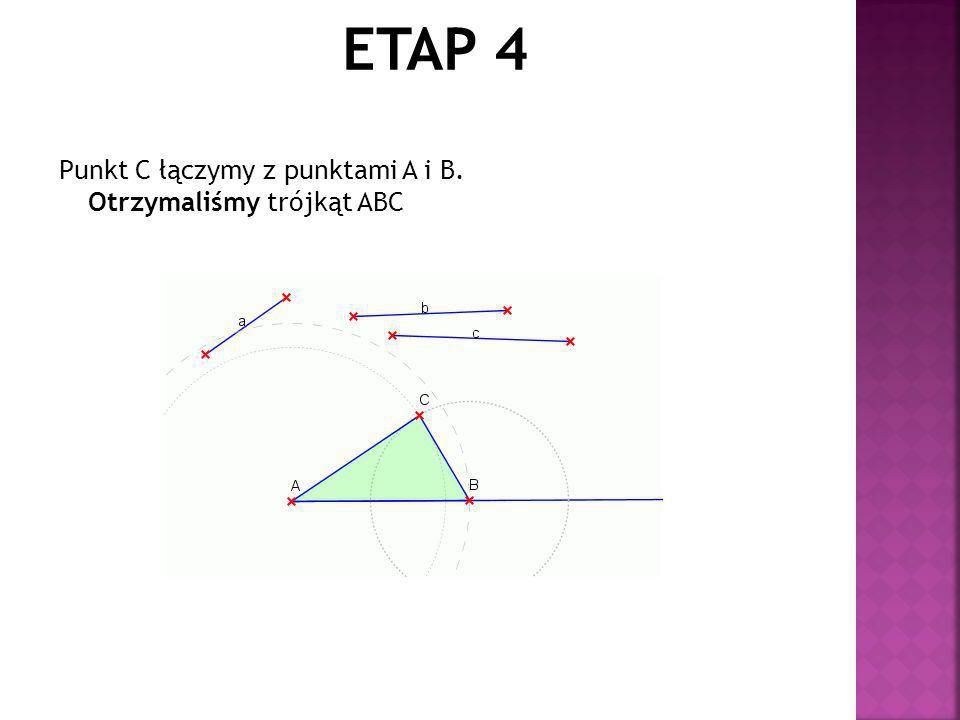 ETAP 4 Punkt C łączymy z punktami A i B. Otrzymaliśmy trójkąt ABC