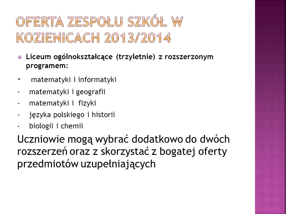 Oferta zespołu szkół w Kozienicach 2013/2014