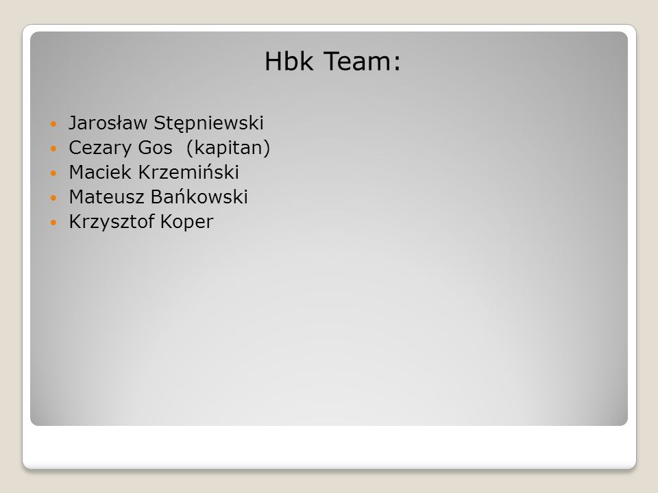 Hbk Team: Jarosław Stępniewski Cezary Gos (kapitan) Maciek Krzemiński