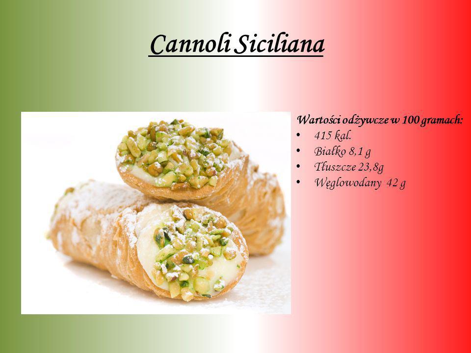 Cannoli Siciliana Wartości odżywcze w 100 gramach: 415 kal.