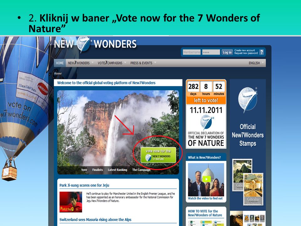2. Kliknij w baner „Vote now for the 7 Wonders of Nature