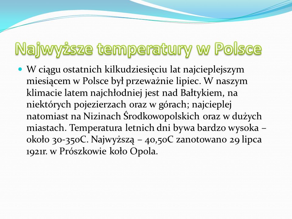 Najwyższe temperatury w Polsce