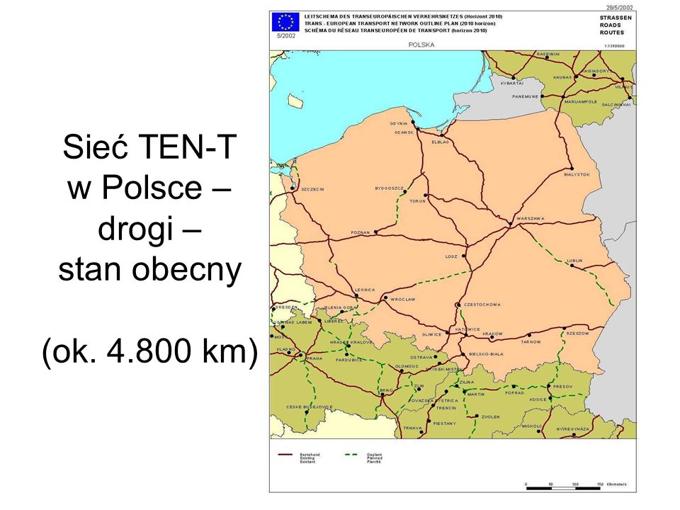 Sieć TEN-T w Polsce – drogi – stan obecny (ok km)