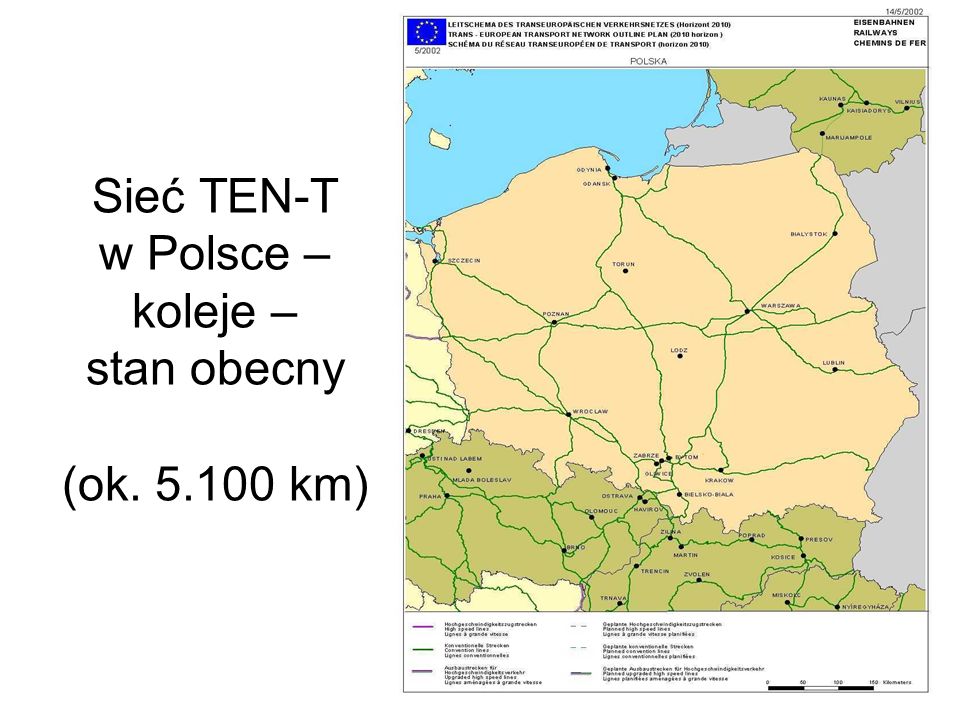 Sieć TEN-T w Polsce – koleje – stan obecny (ok km)
