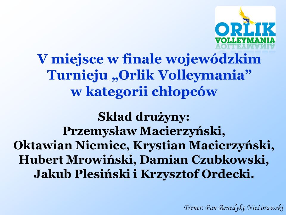 V miejsce w finale wojewódzkim Turnieju „Orlik Volleymania w kategorii chłopców