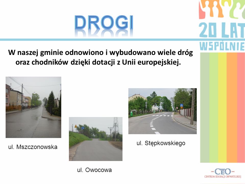 DROGI W naszej gminie odnowiono i wybudowano wiele dróg oraz chodników dzięki dotacji z Unii europejskiej.