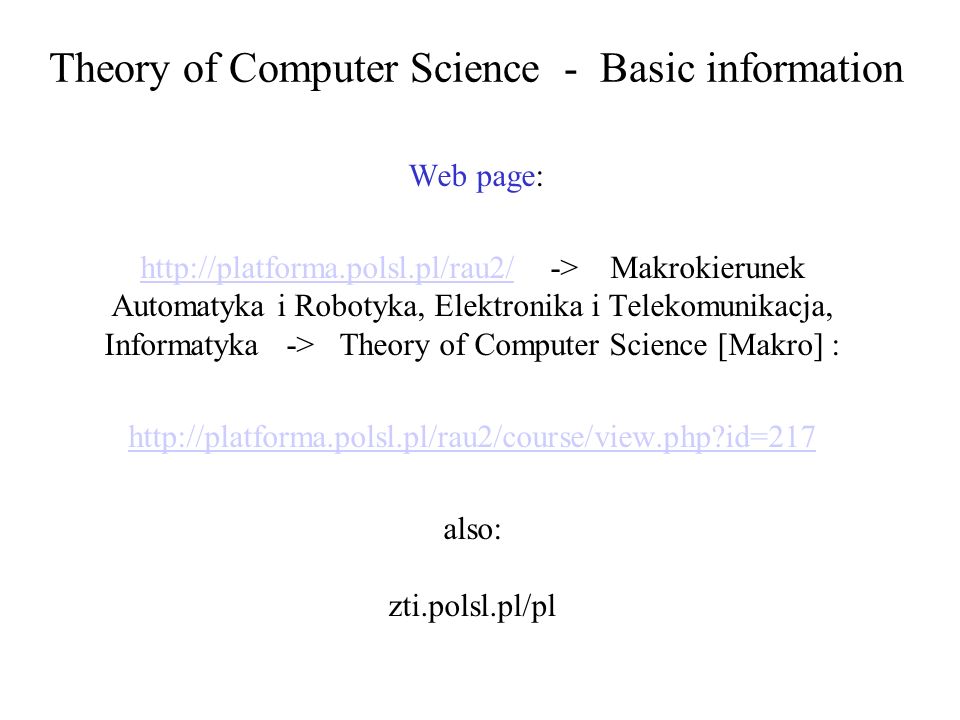 Theory of Computer Science - Basic information