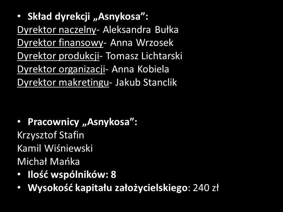 Skład dyrekcji „Asnykosa :