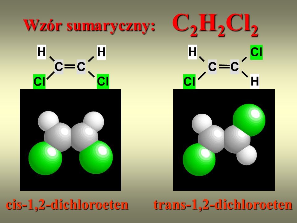 Wzór sumaryczny: C2H2Cl2 cis-1,2-dichloroeten trans-1,2-dichloroeten C