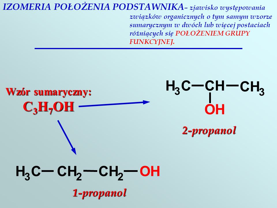 C H O H C O 3 Wzór sumaryczny: C3H7OH 2-propanol propanol