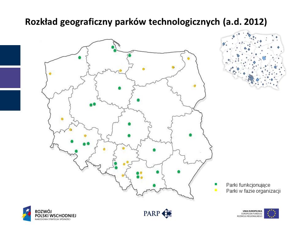 Rozkład geograficzny parków technologicznych (a.d. 2012)