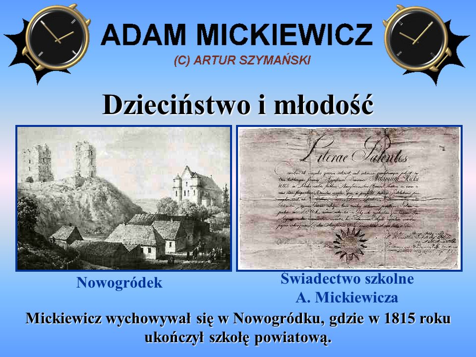 Świadectwo szkolne A. Mickiewicza