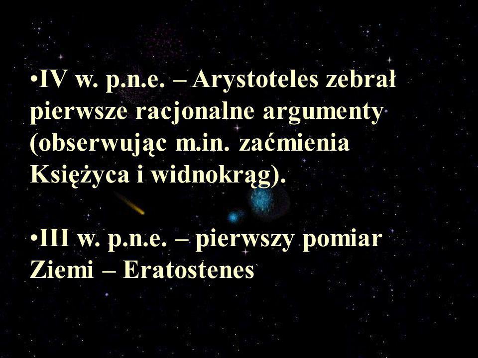 IV w. p.n.e. – Arystoteles zebrał pierwsze racjonalne argumenty (obserwując m.in. zaćmienia Księżyca i widnokrąg).