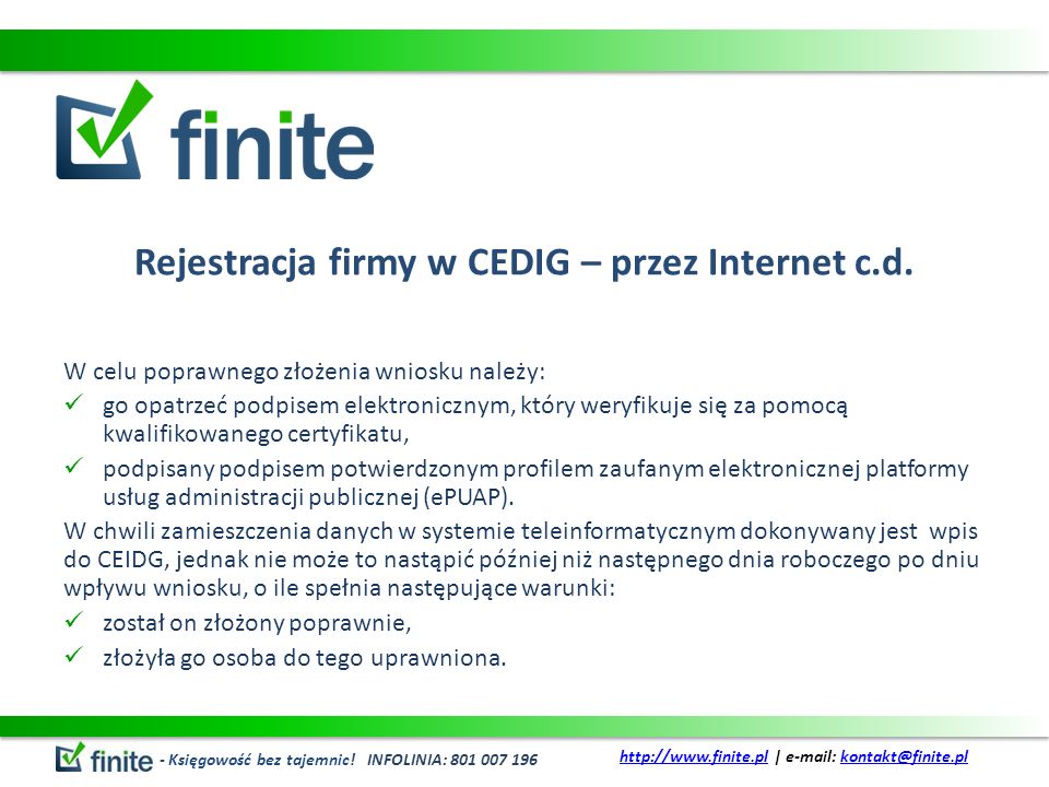 Rejestracja firmy w CEDIG – przez Internet c.d.