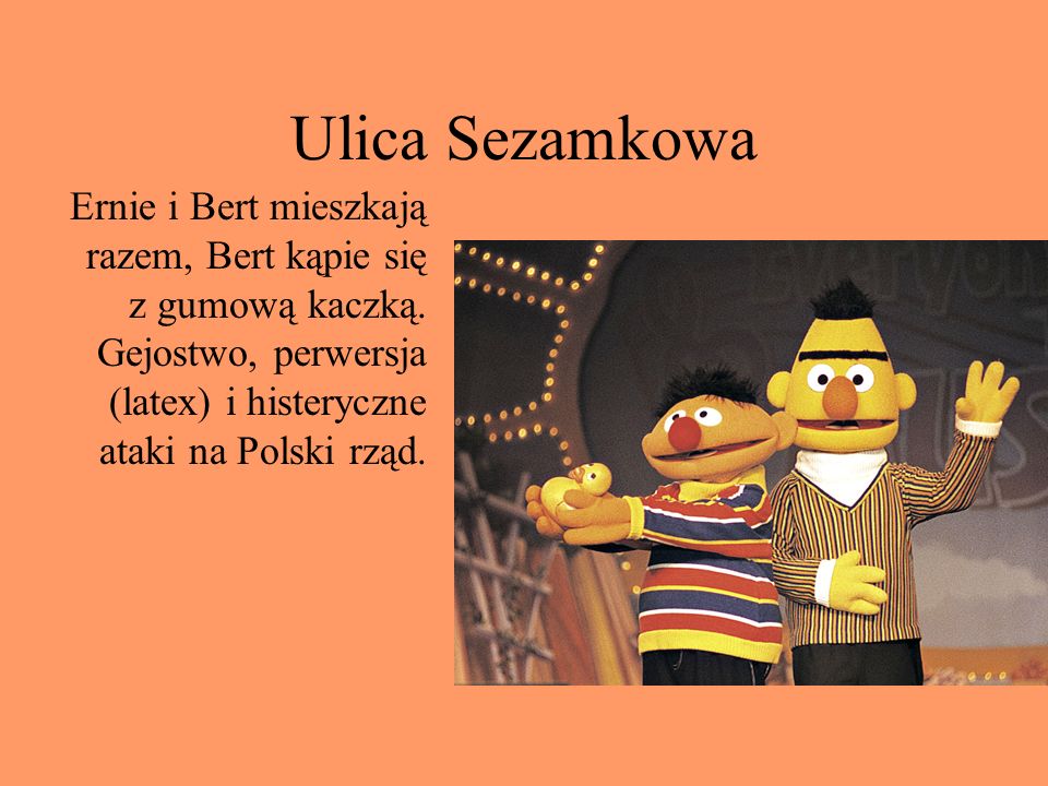 Ulica Sezamkowa Ernie i Bert mieszkają razem, Bert kąpie się z gumową kaczką.