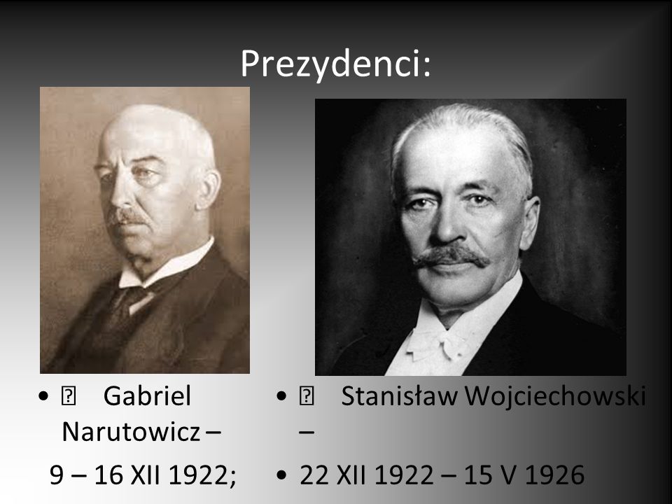 Prezydenci:  Gabriel Narutowicz – 9 – 16 XII 1922;