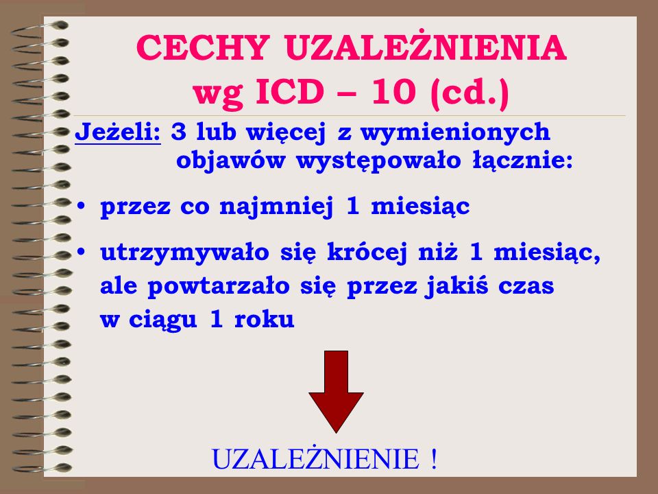 CECHY UZALEŻNIENIA wg ICD – 10 (cd.)