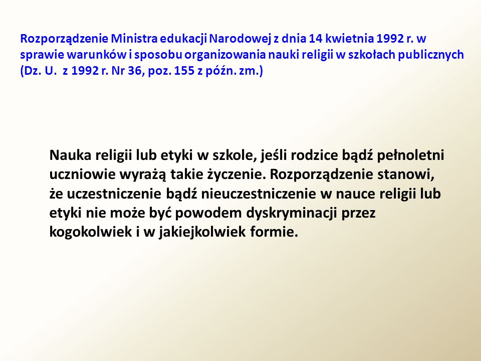 Rozporządzenie Ministra edukacji Narodowej z dnia 14 kwietnia 1992 r