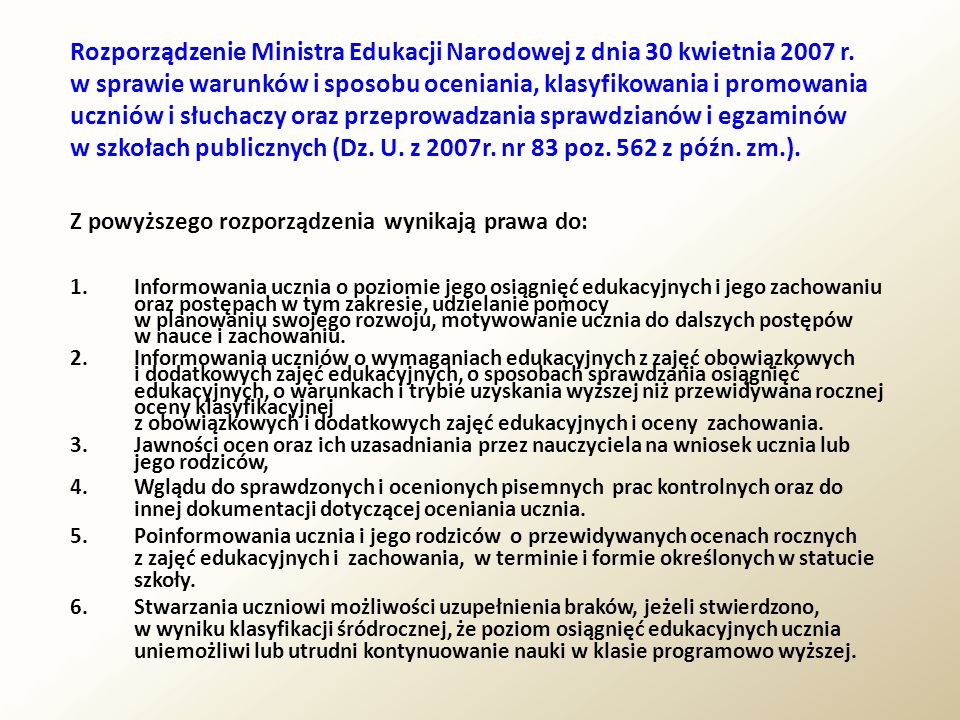 Rozporządzenie Ministra Edukacji Narodowej z dnia 30 kwietnia 2007 r