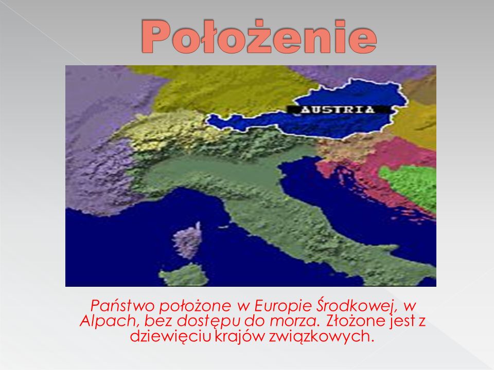 Położenie Państwo położone w Europie Środkowej, w Alpach, bez dostępu do morza.