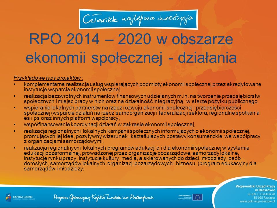 RPO 2014 – 2020 w obszarze ekonomii społecznej - działania