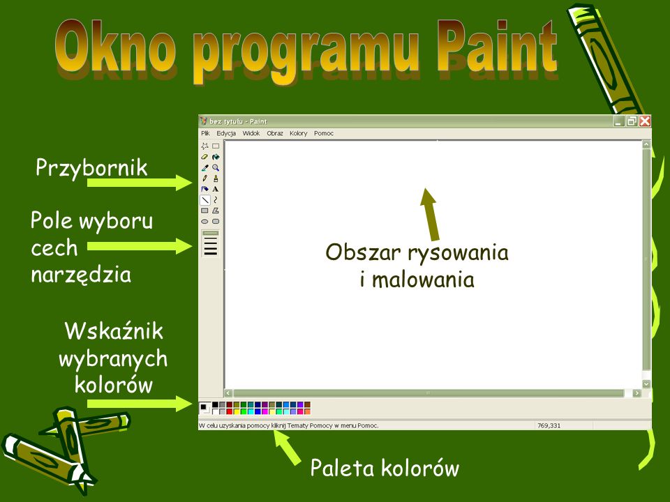 Okno programu Paint Przybornik Pole wyboru cech narzędzia