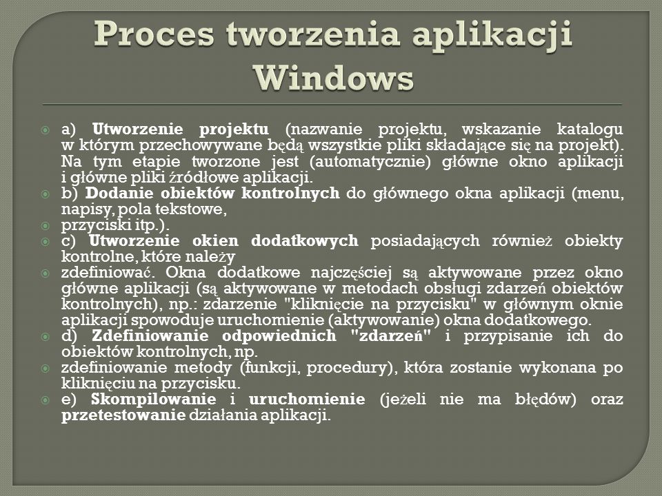 Proces tworzenia aplikacji Windows
