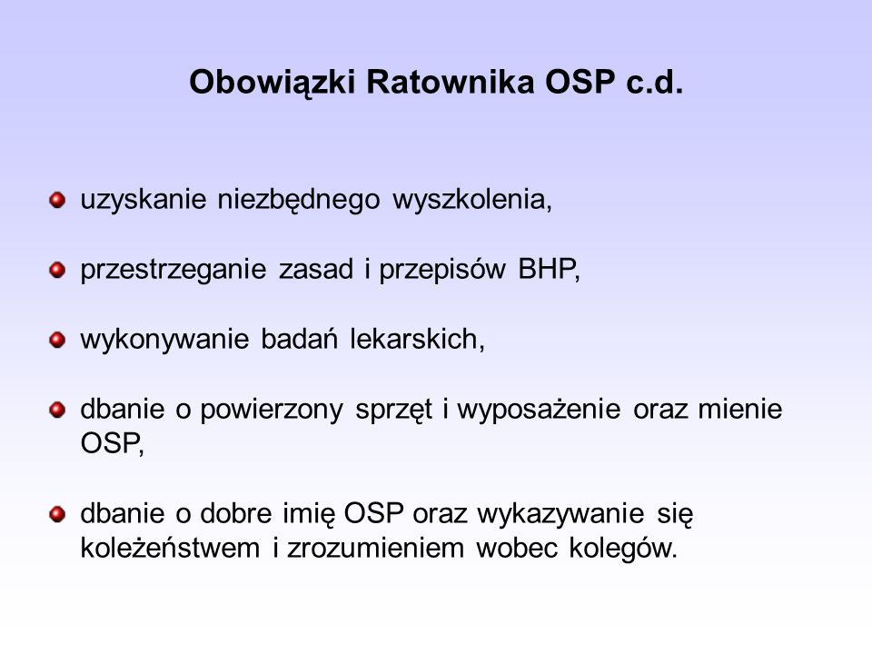 Obowiązki Ratownika OSP c.d.