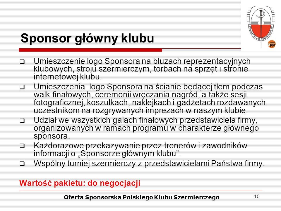 Oferta Sponsorska Polskiego Klubu Szermierczego