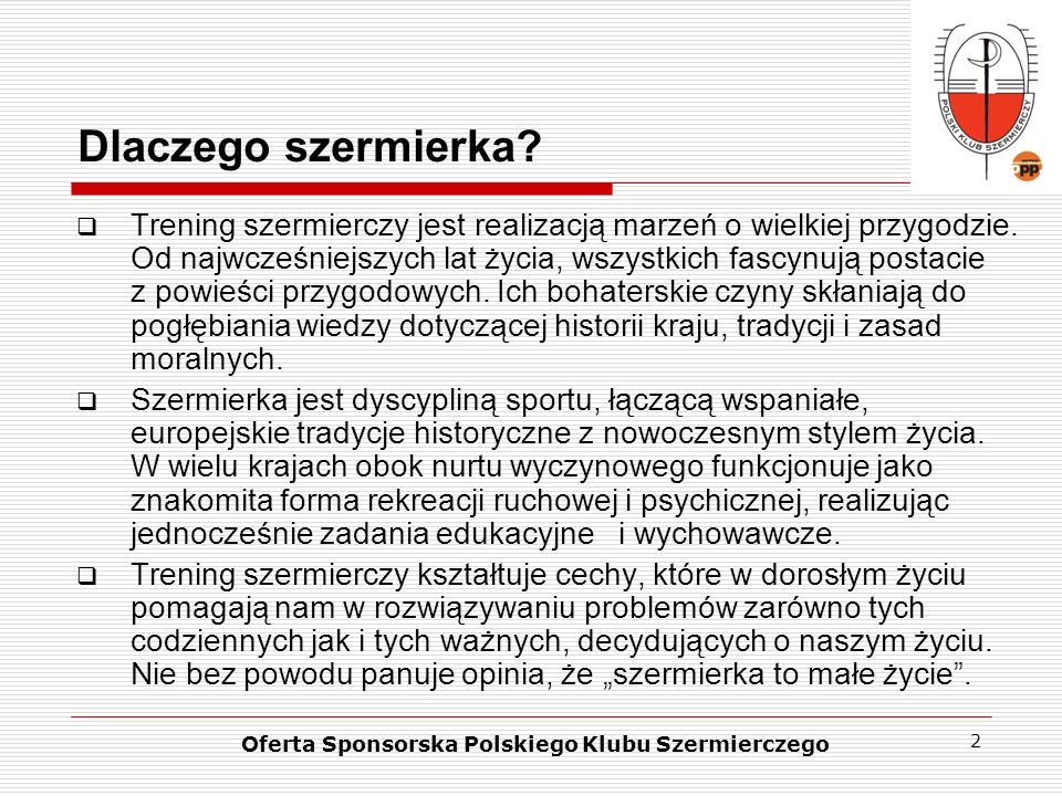 Oferta Sponsorska Polskiego Klubu Szermierczego