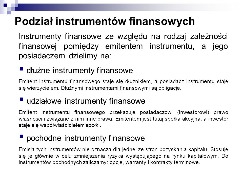 Podział instrumentów finansowych