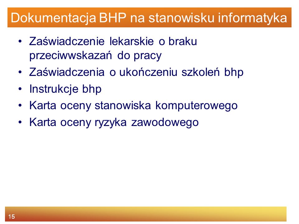 Dokumentacja BHP na stanowisku informatyka