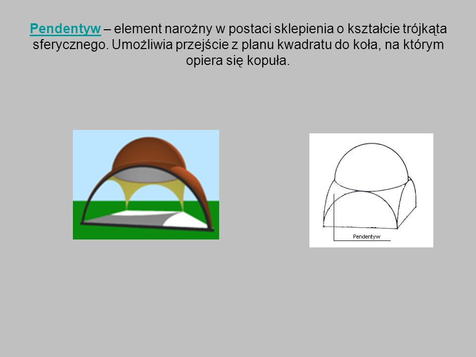 Pendentyw – element narożny w postaci sklepienia o kształcie trójkąta sferycznego.