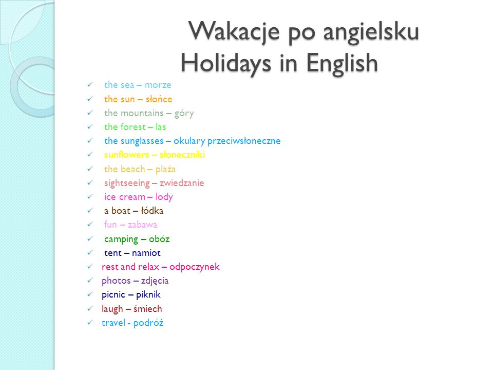 Wakacje po angielsku Holidays in English