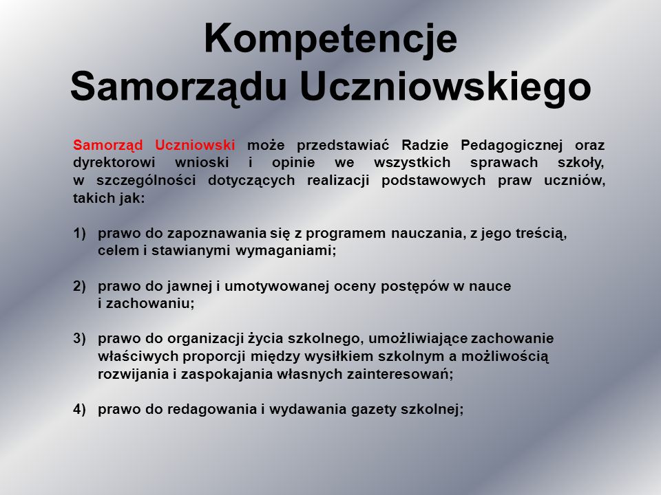 Kompetencje Samorządu Uczniowskiego