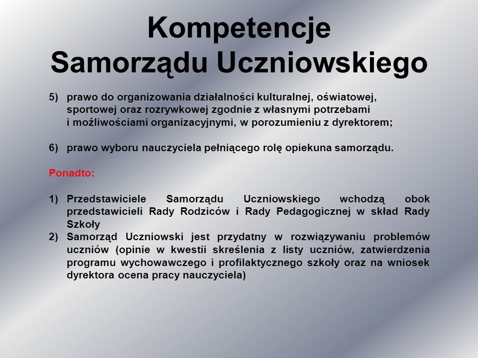 Kompetencje Samorządu Uczniowskiego