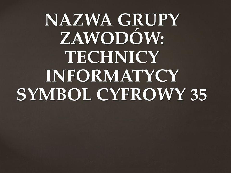 NAZWA GRUPY ZAWODÓW: TECHNICY INFORMATYCY SYMBOL CYFROWY 35