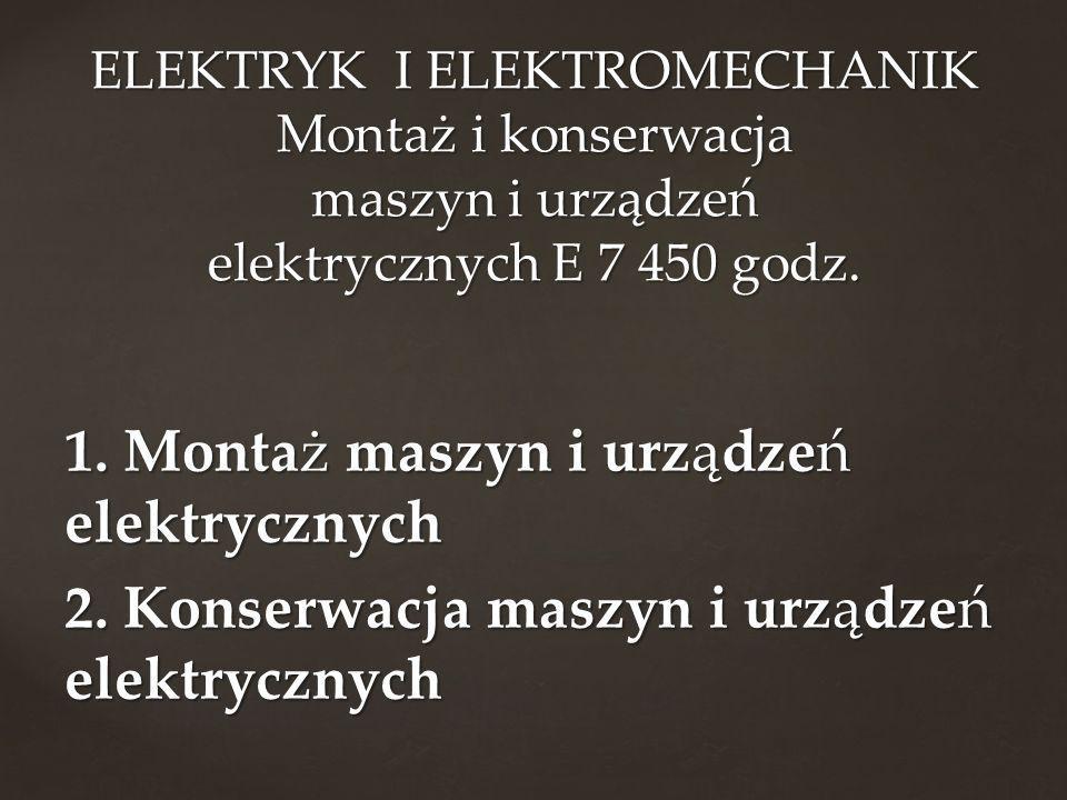 ELEKTRYK I ELEKTROMECHANIK Montaż i konserwacja maszyn i urządzeń elektrycznych E godz.