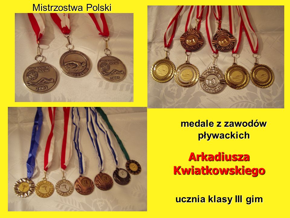 medale z zawodów pływackich Arkadiusza Kwiatkowskiego