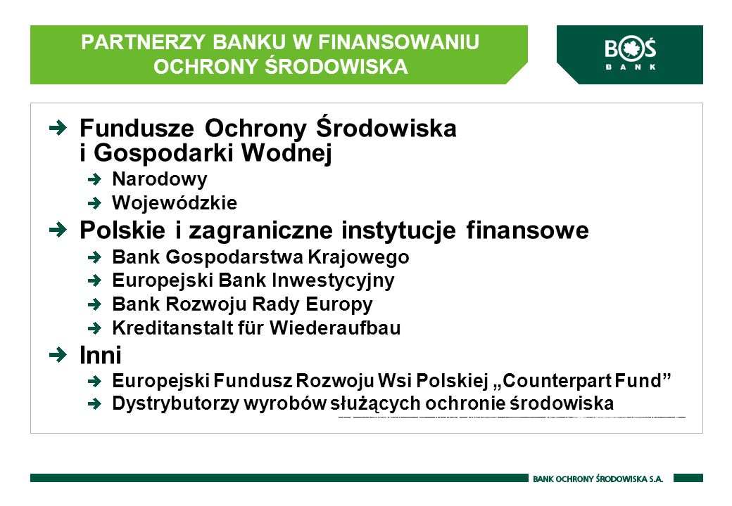 PARTNERZY BANKU W FINANSOWANIU OCHRONY ŚRODOWISKA
