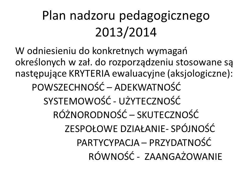 Plan nadzoru pedagogicznego 2013/2014