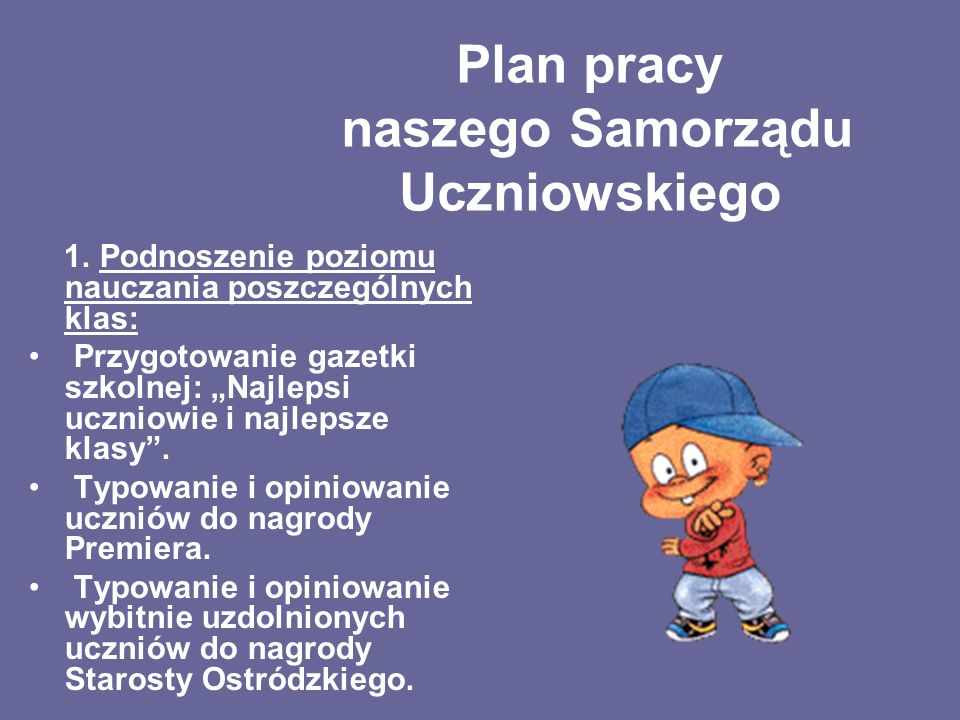 Plan pracy naszego Samorządu Uczniowskiego