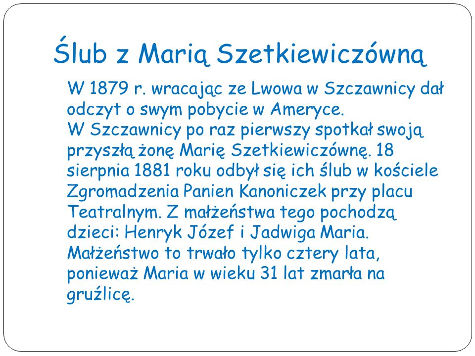Ślub z Marią Szetkiewiczówną