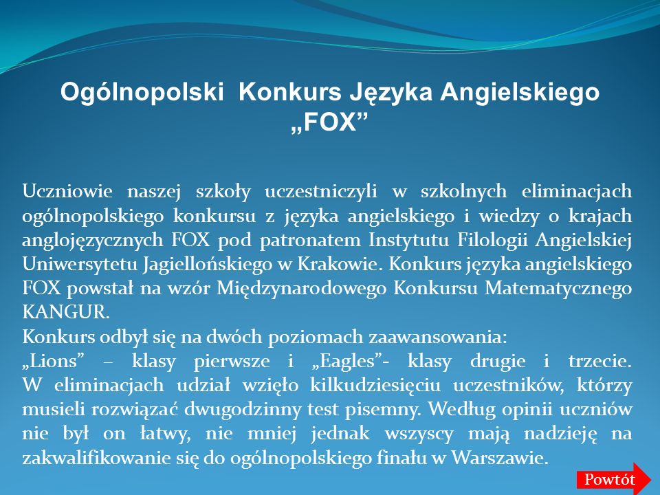 Ogólnopolski Konkurs Języka Angielskiego „FOX